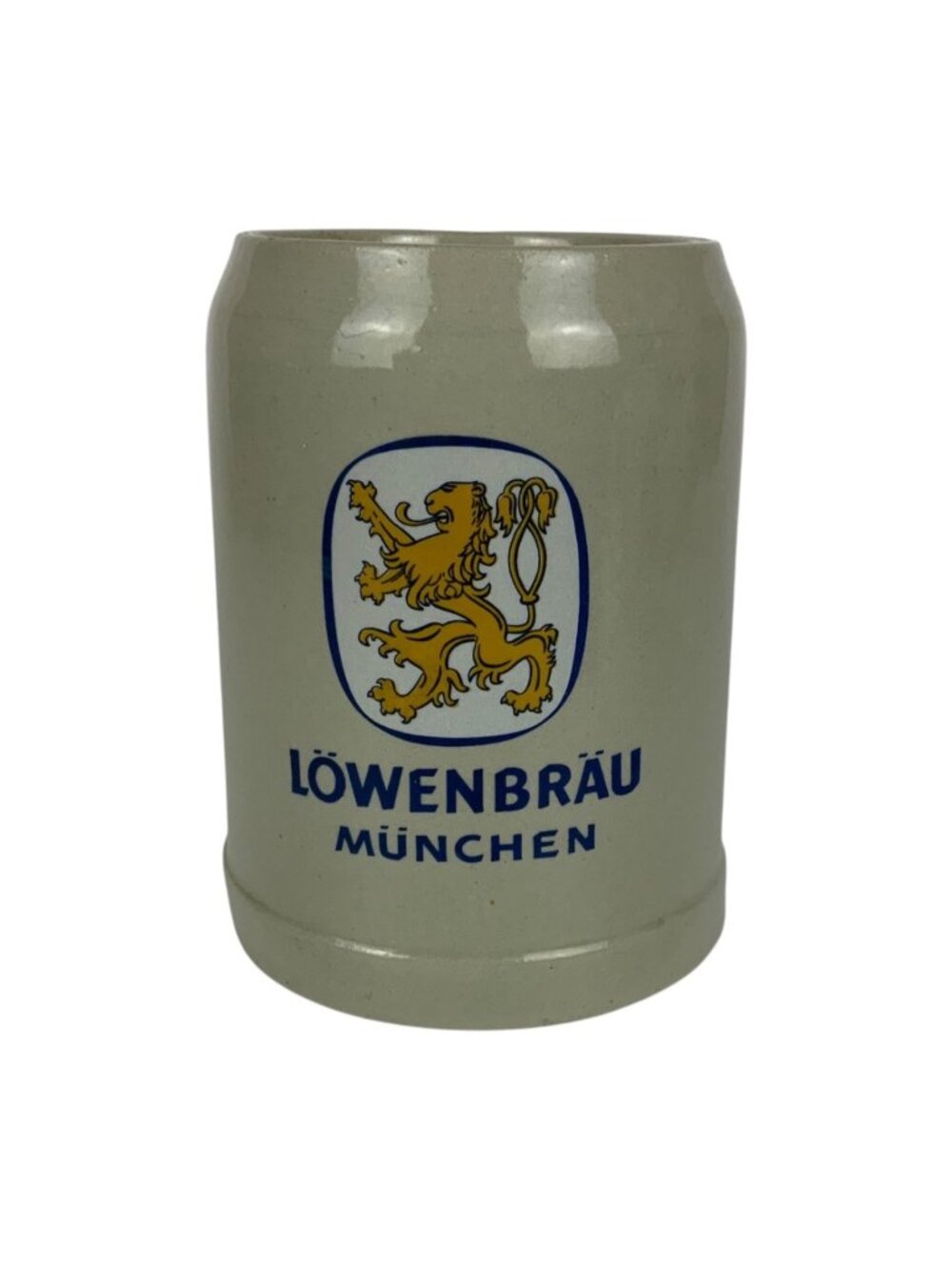Lowenbrau Munchen Stoneware Beer Stein Mug .5L German Brewery Logo Vintage Gray